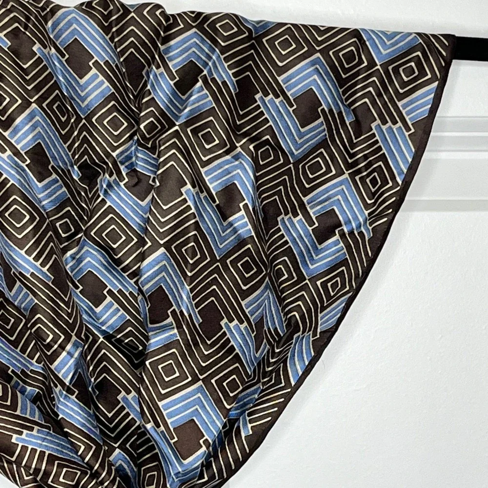 Echo Scarf Brown Blue‎ Geometric Print Lightweight Wrap Boho